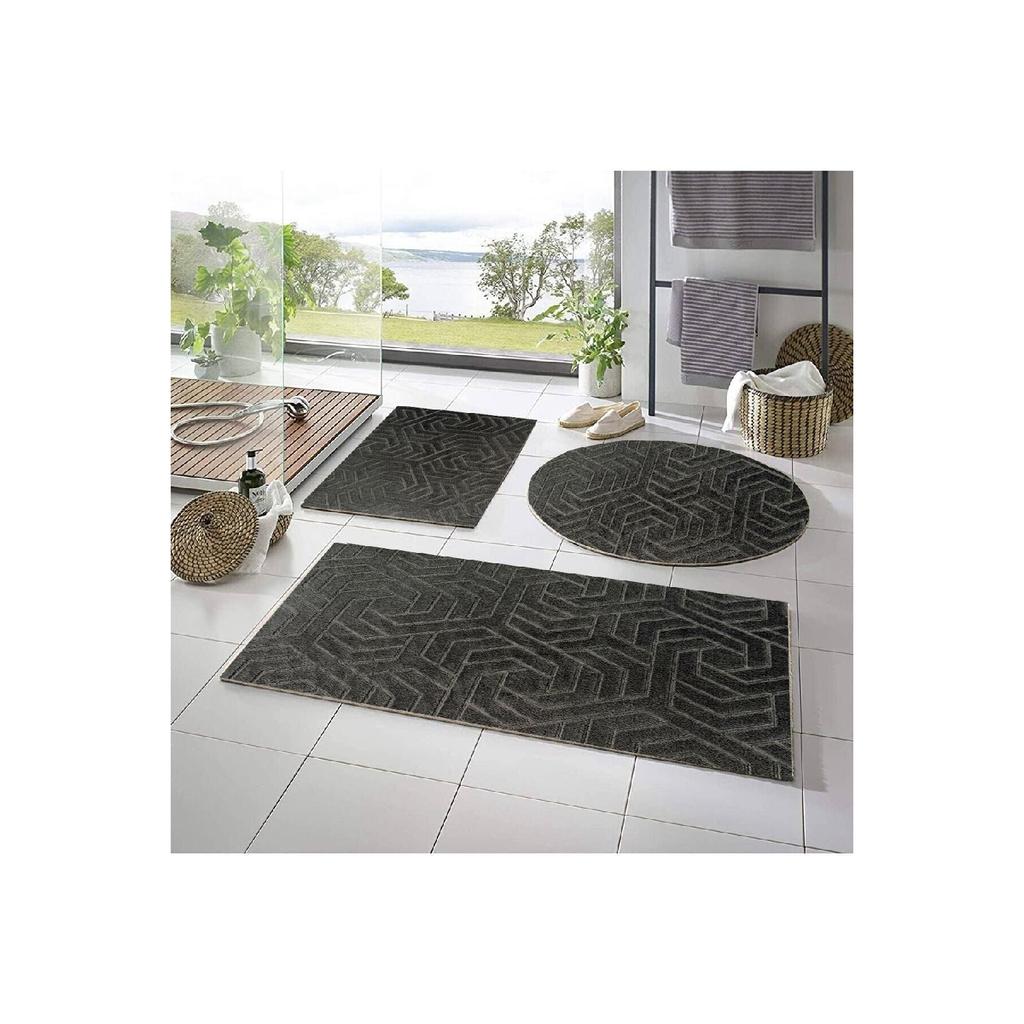 Коврик для ванной Lux Armoni Embos, набор для унитаза, 3 предмета, 50x90--50x60--50x50 (круглый)