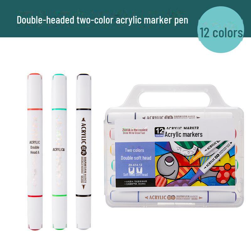Student Dual-Head Double Color Acrylic Markers - 36/48/60/72 Colors, Triangle Barrel