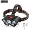 LED Strong Light Headed 5 Working Modes Outdoor Waterproof Fishing Light USB Rechargeable Ultra Bright Head Mounted Flashlight