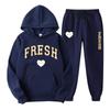 New Love Pattern Winter Couple Hoodie Suit Hoodie and Pants 2 Pieces Casual TracksuitSet Youth Popular Sports and Leisure