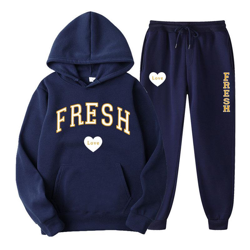New Love Pattern Winter Couple Hoodie Suit Hoodie and Pants 2 Pieces Casual TracksuitSet Youth Popular Sports and Leisure
