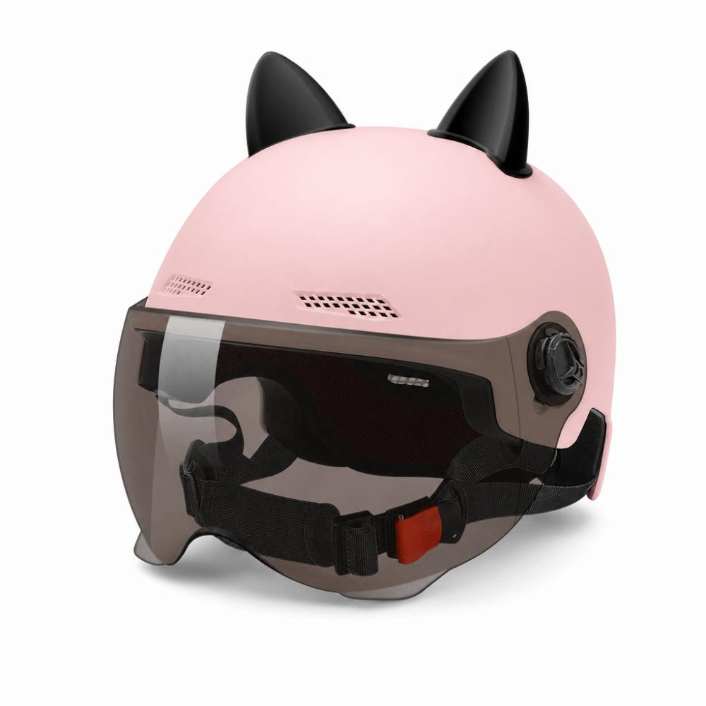Adjustable Motorcycle Helmet Cat Ear Decoration Riding Helmet Safety Electric Car Helmet Women