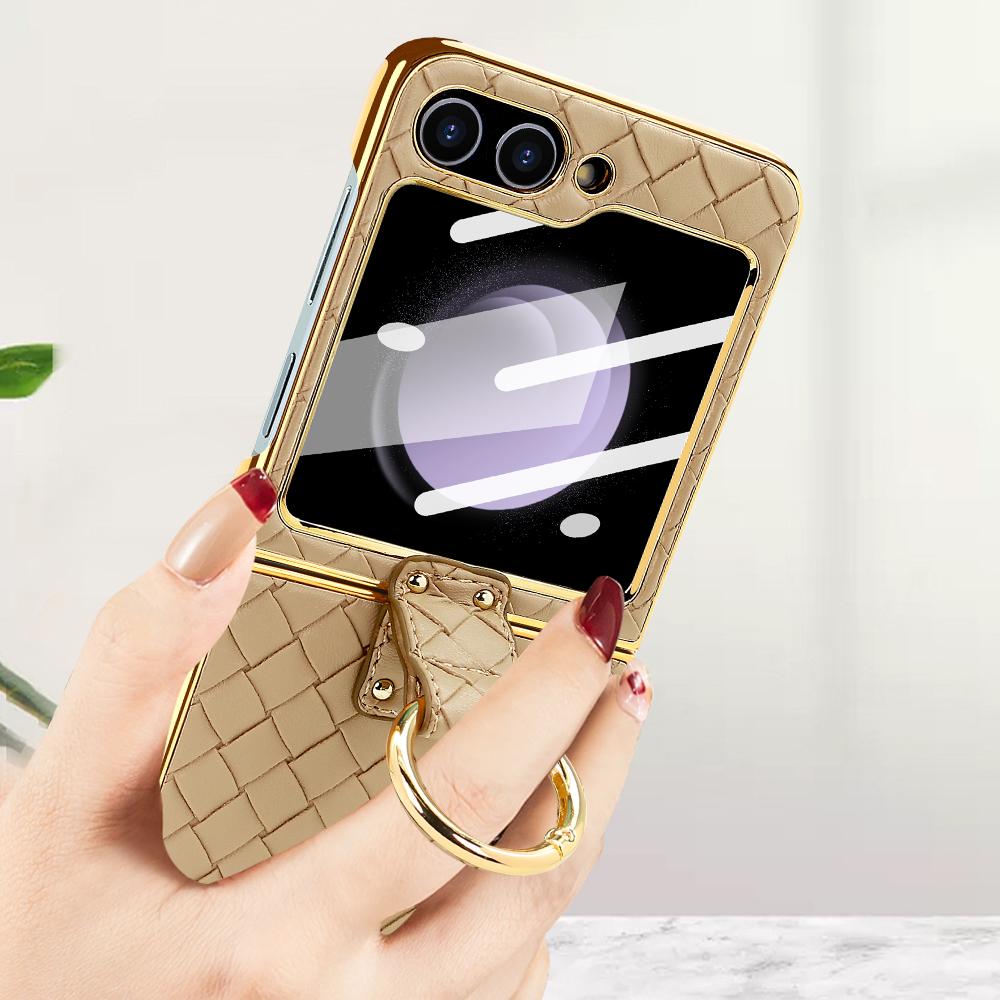 Для Samsung Galaxy Z Flip 6 5 4 3 5G Роскошный плетеный кожаный чехол для телефона Модный чехол с защитой камеры Противоударная задняя крышка