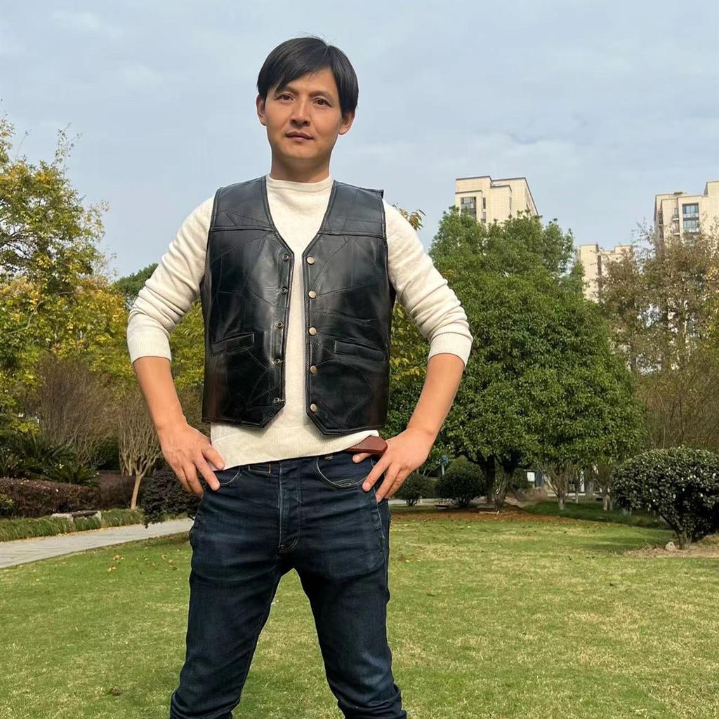 Мужской весенне-осенний жилет из ПУ, для среднего и пожилого возраста, зимний однотонный с V-образным вырезом, повседневный ветрозащитный жилет