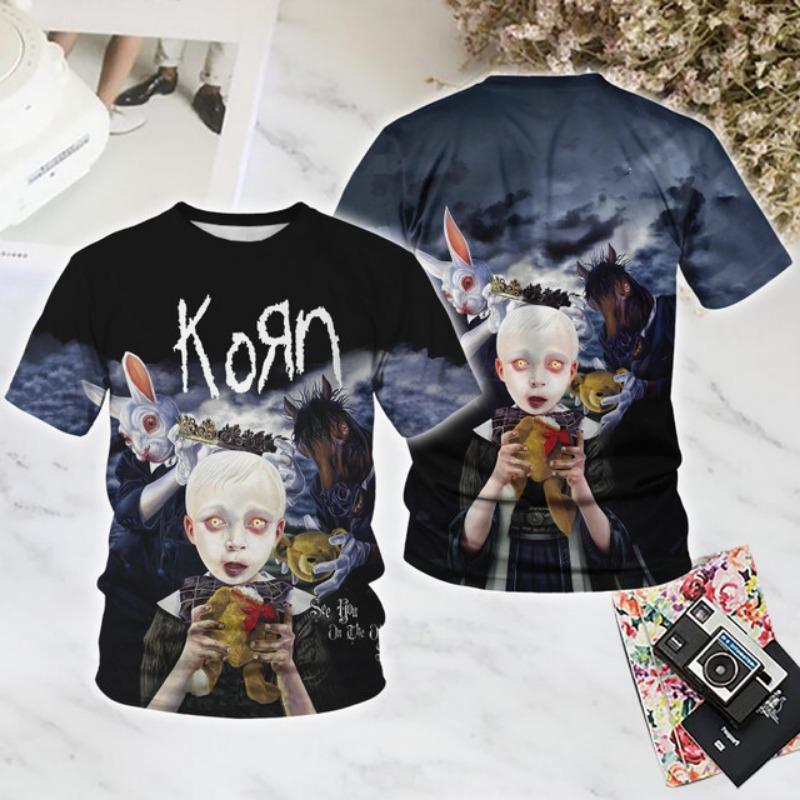 Новая футболка Rock Korn с 3D-принтом для мужчин и женщин, модная хип-хоп, с коротким рукавом, Y2k, оверсайз, уличная одежда, повседневная мужская одежда