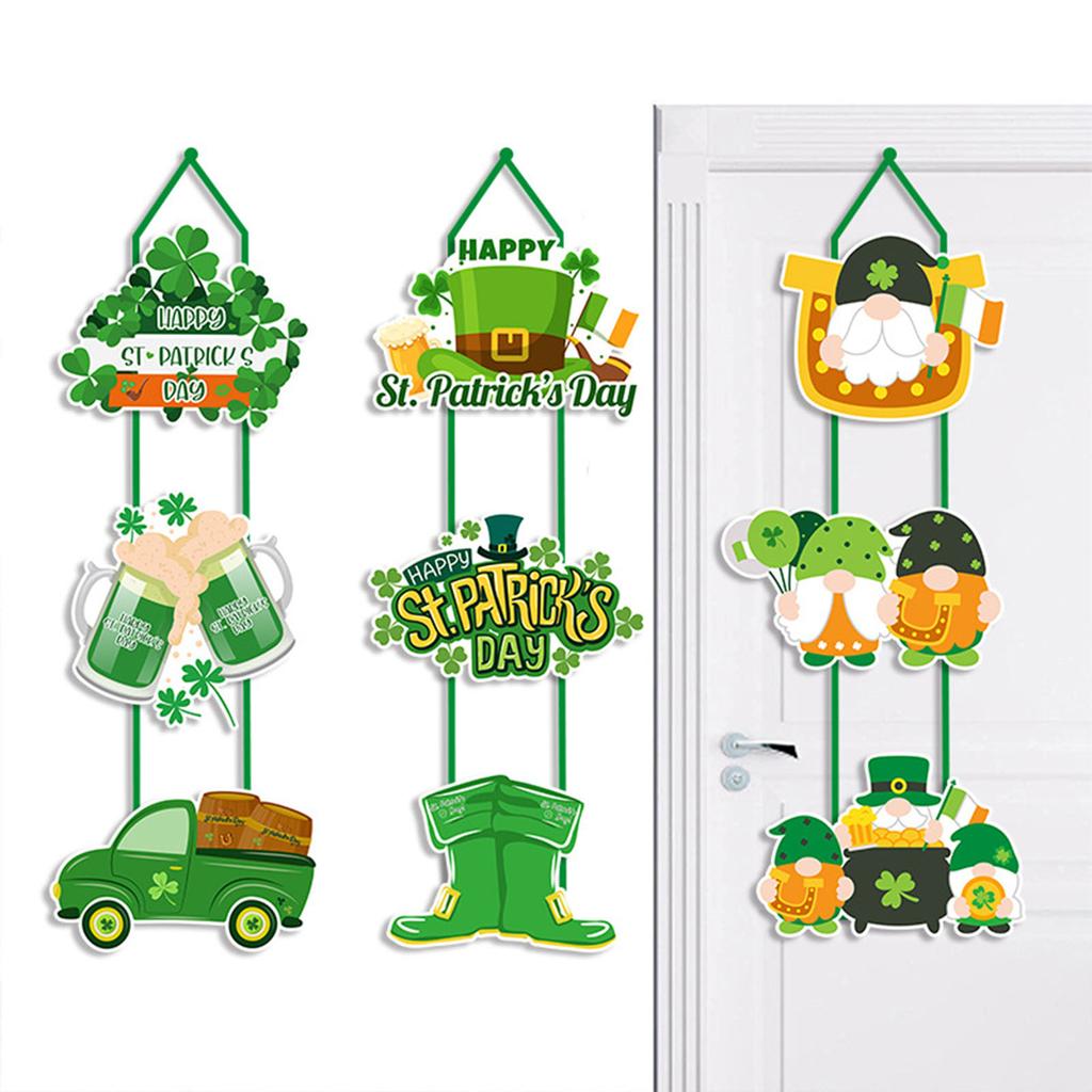 St Patrick Shamrock 3Pcs Paper Door Hanging Decoration for Party Home Decor