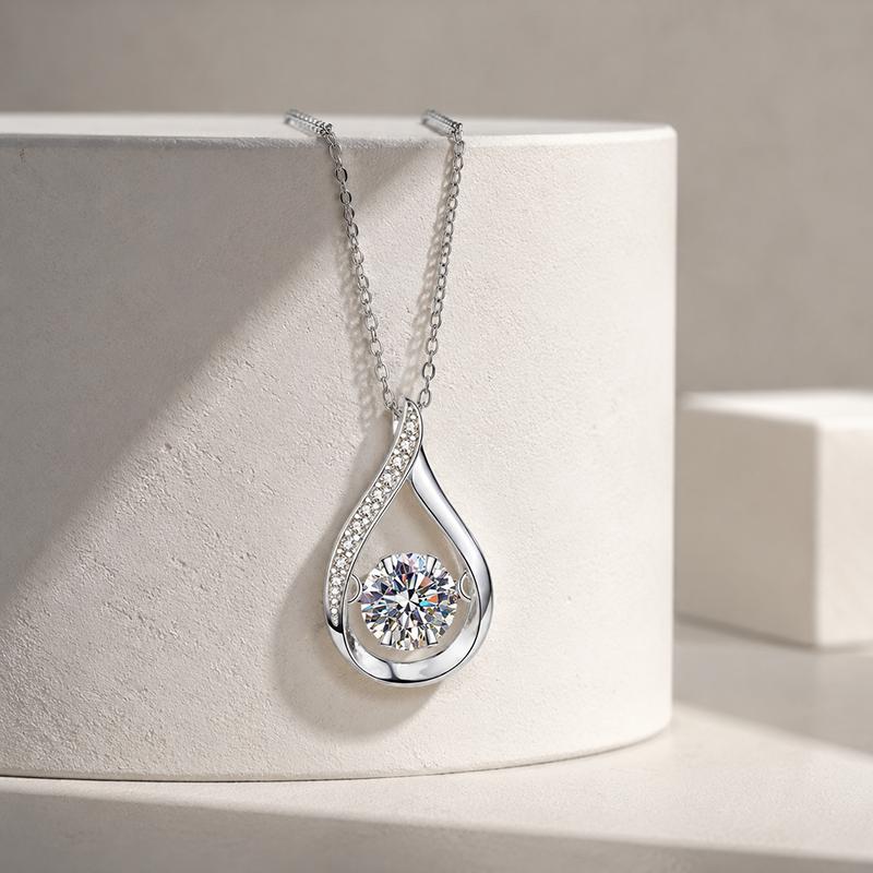 Teardrop Pendant Necklace for Women Silver Sparkling Cubic Zirconia Water Drop Pendant Jewelry Gift for Wedding Party Daily Wear Party
