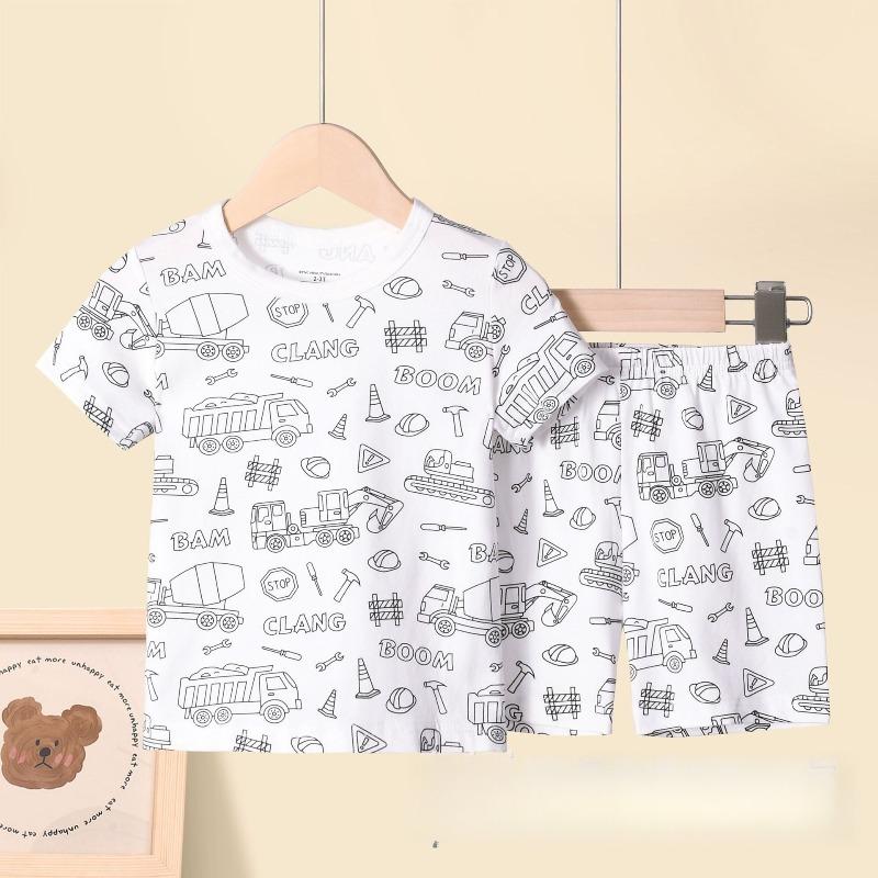 Kids Cartoon Pajama Set Comfortable Breathable Home Wear For DIY Hand Painted Graffiti Art Creative Drawing