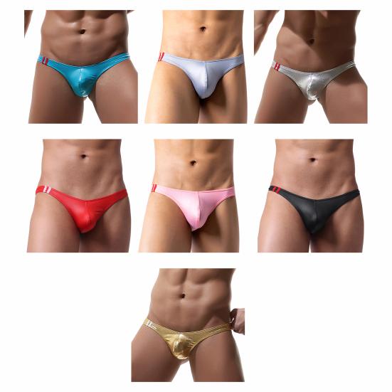 Men Briefs Low-rise Imitation Leather Design Thongs Solid Color Comfortable Fit Tight Cut Sexy Panties