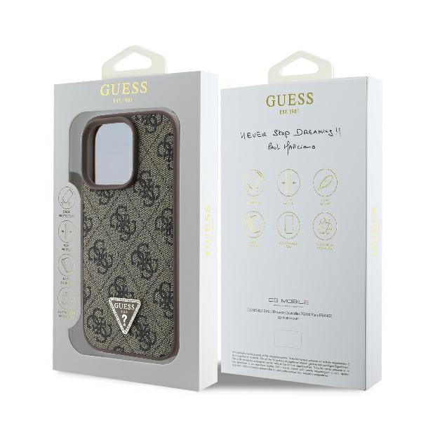 Guess Guhcp16Xp4Tdpw Iphone 16 Pro Max6.9 Brown/Brązowy Twardy Pokrowiec Skórzany 4G Trójkąt Cyrkonie