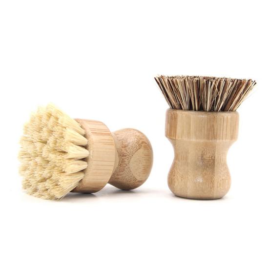 Dish Washing Brush Short Durable Bamboo Fiber Wooden Pot Brush for Home