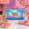 Cute Pink Love Heart and Lollipop Print Laser Cosmetic Makeup Bag, Portable Holographic Toiletry Organizer for Travel Girl Holiday Gift