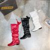 Boots autumn and winter new trendy low heel round head boots large size knight boots
