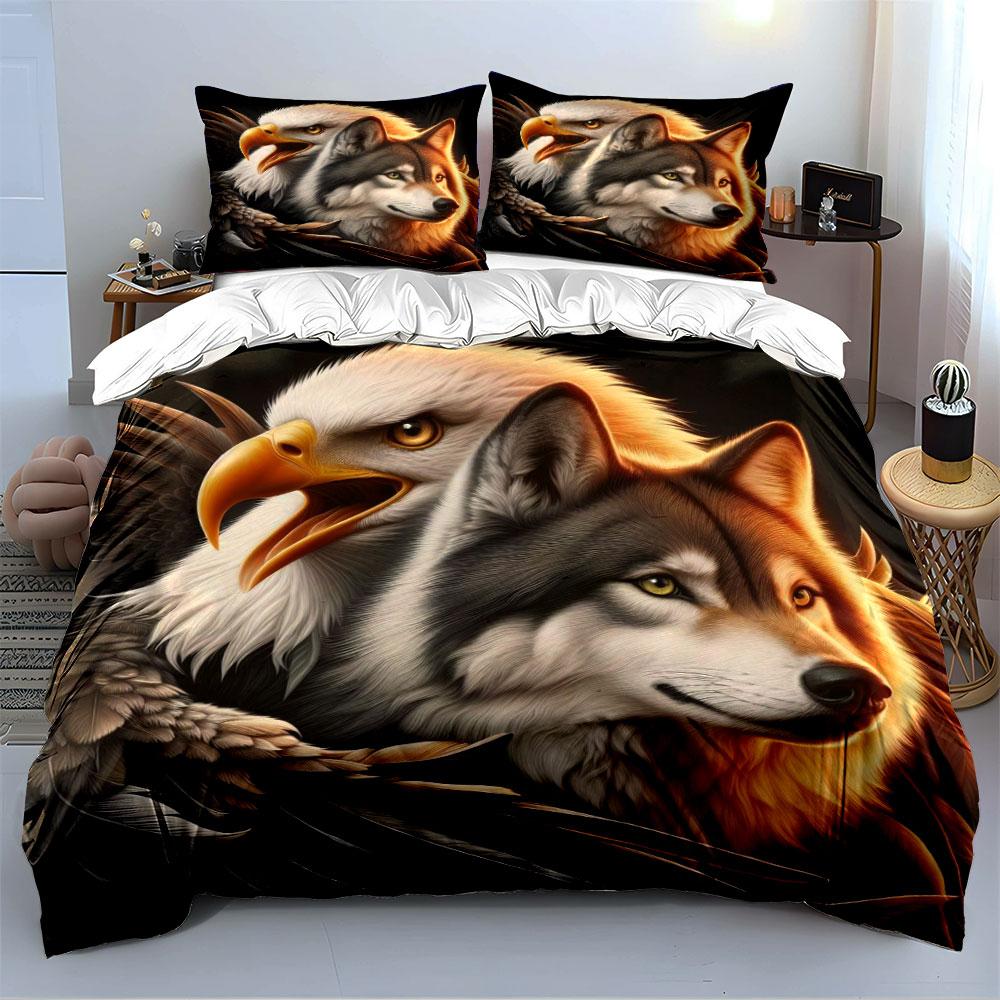 Wolf and Eagle Print Bedding Set Bedding Duvet Cover Set Duvet Cover Pillowcases (1 * Duvet Cover 2 * Pillowcases, without duvet insert)