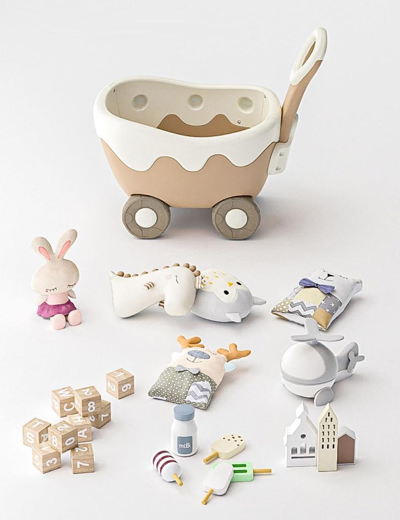 Крем-вагончик Gorocking, Ящик для игрушек, Тележка-толкалка, Детская тележка, Детские ходунки, Тележка для игрушек, Хранение игрушек, Помогает ребенку встать, Стильный и милый