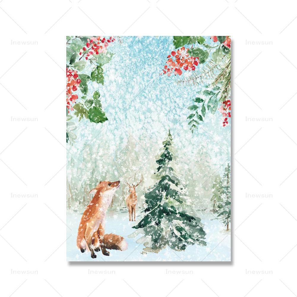 Winter Wonderland Print Christmas Wall Art Canvas Painting Gift Nordic Tree Garland Poster For Living Room Home Decoration