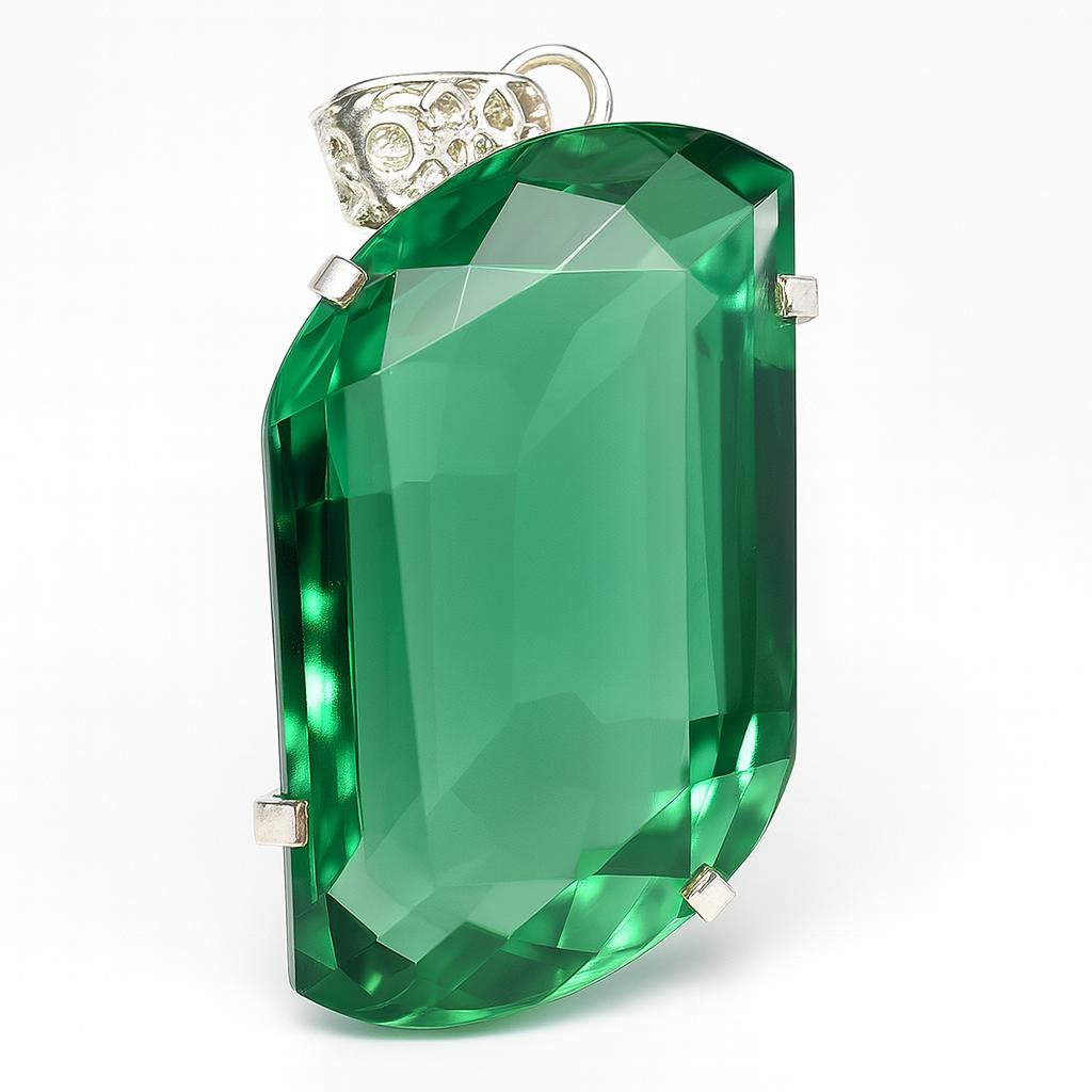 Lab Grown Green Emerald Pendant 104 Ct Gem Fancy 925 Sterling Silver