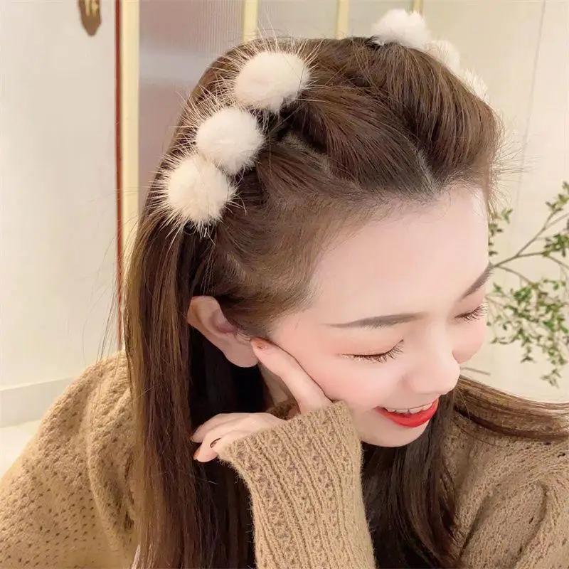Заколка для волос из норки, высокий хвост, плюшевая, для захвата волос, искусственный мех, маленькая заколка-краб для волос, девичья, с сердечком, заколка для челки, японские корейские аксессуары для волос