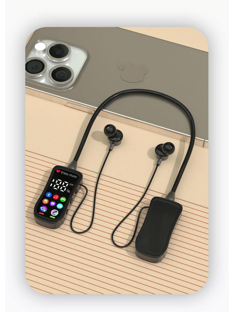 Спортивные Bluetooth-наушники с цифровым дисплеем, шейным ободком, долгим временем работы от аккумулятора, шумоподавлением, слотом для карты и превосходным звуком