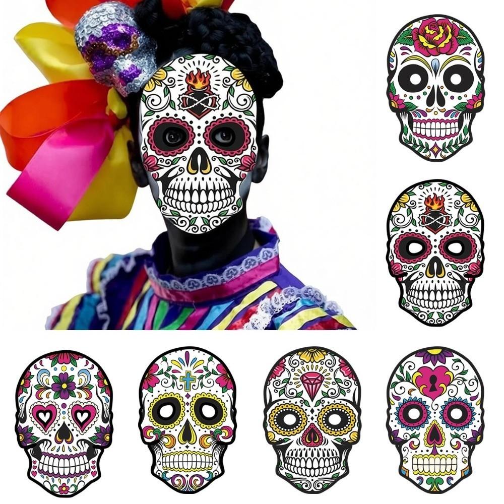 6Pcs Colorful Halloween Skull Mask Full Face Mexican Skull Mask New Skull Face Mask Day Of The Dead