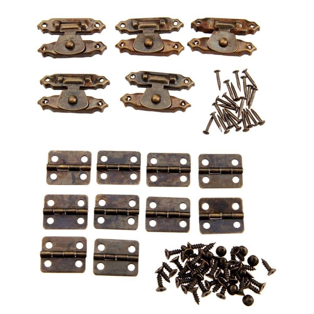 1 комплект аксессуаров, петли для мини-шкафа, винтажные петли для мебельного шкафа, бронзовая петля с засовом, деревянная коробка