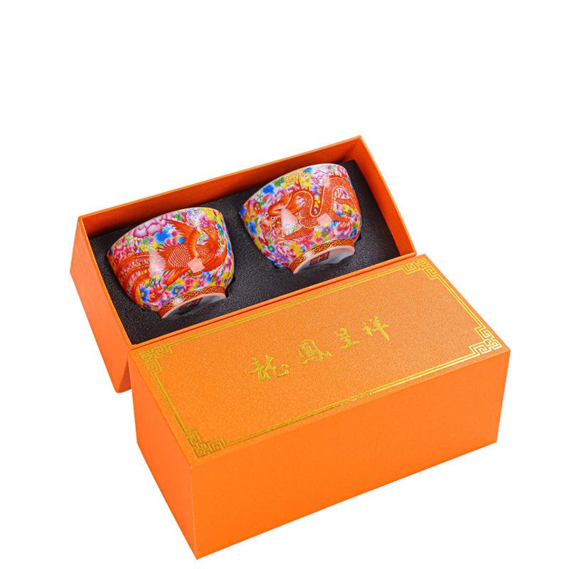 Цзиндэчжэнь Древний Стиль Ручная Работа Ретро Эмаль Мастерская Пара Дракон и Феникс Дегустационная Чашка Чайный Набор