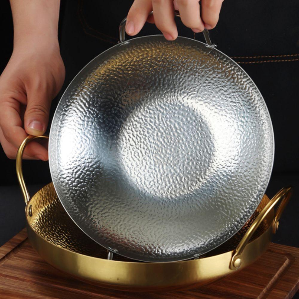304 Stainless Steel Korean-style Seafood Paella Pan Hammered Pattern Saucepan Restaurant