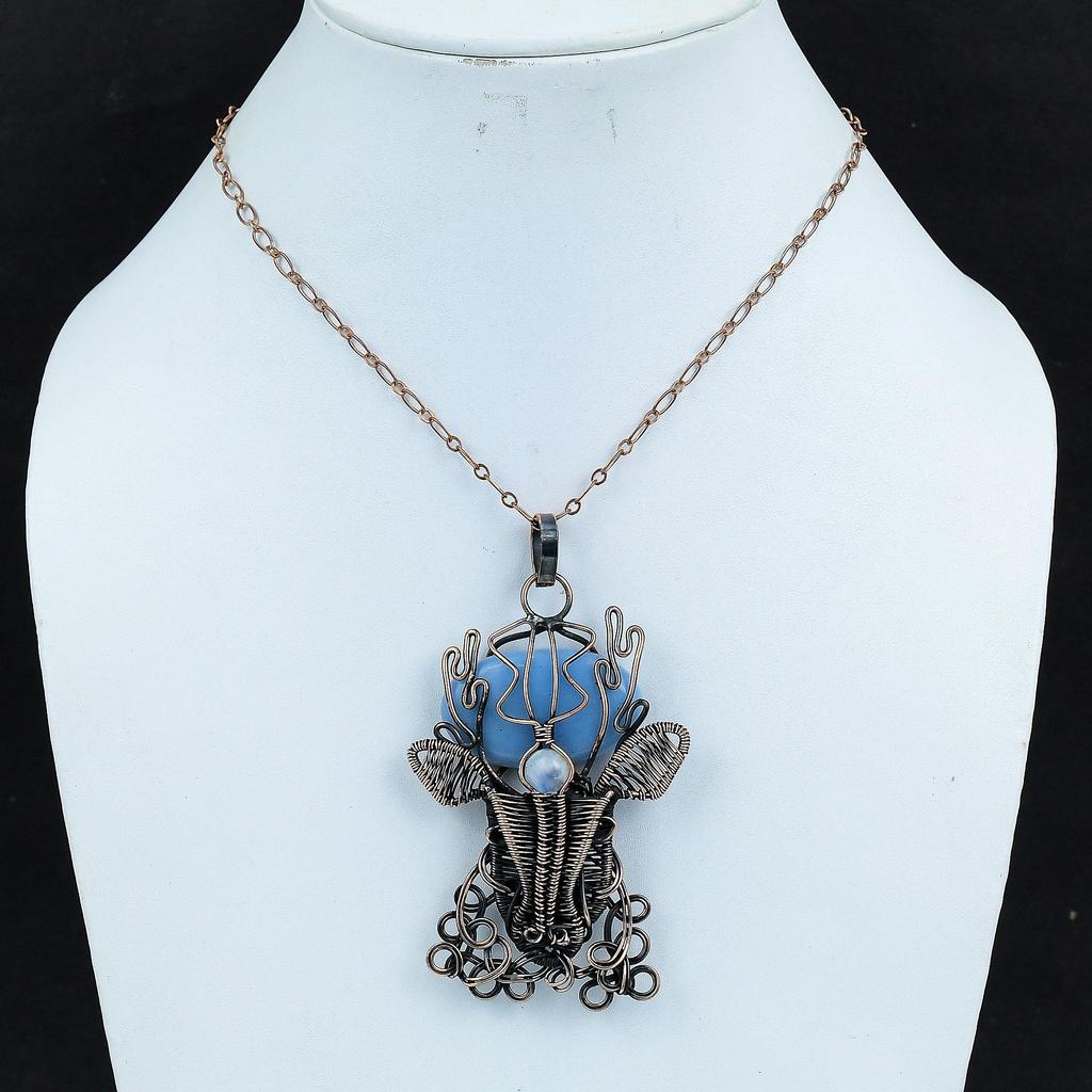 Angelite Copper Pendant Wire Wrapped Jewelry Rainbow Moonstone Gemstone Pendant Wire Wrap Deer Face Pendant Handmade Copper Jewelry For Gift