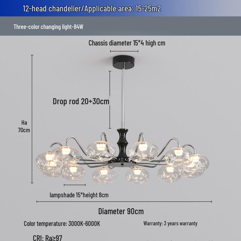 American Retro Walnut and Glass Chandelier for Living Room