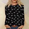 Women's Fashion Casual Long Sleeve Striped Halloween Printed Round Neck Top