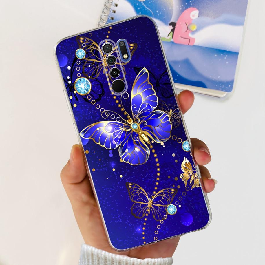 For Xiaomi Redmi 9 Case 6.53" Cover For Redmi 9 Flower Butterfly Transparent Silicone Soft Phone Covers For Redmi 9 Prime Bumper