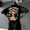 Bandai One Piece Принт Луффи Короткий рукав Свободный Мужские и Женские Летние Для поездок на работу Дышащая Спортивная Хлопковая Футболка 2026