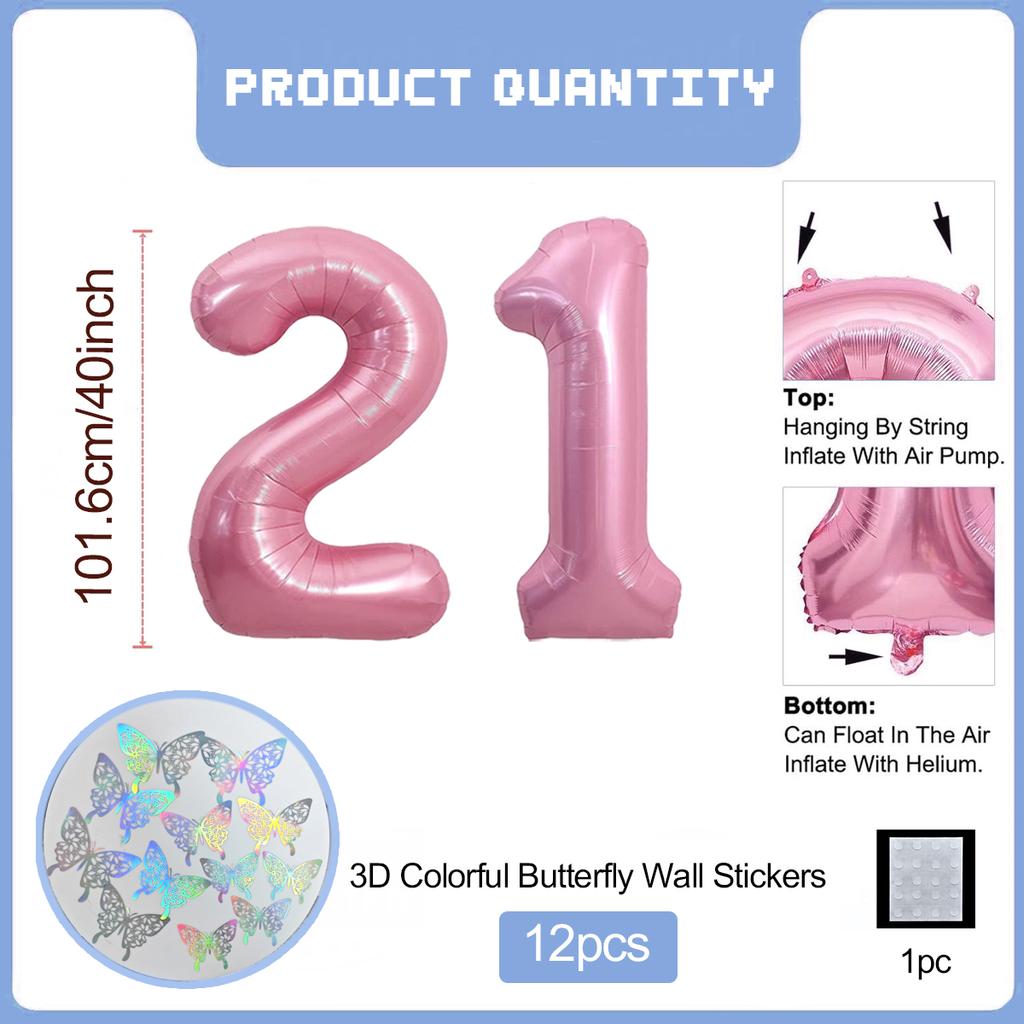 Pink Butterfly Number Balloon, 3D Stereoscopic Butterfly Number 0-9 Used for Anniversary Birthday Party Photography