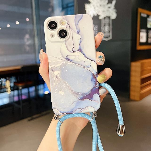 Crossboyd Ремешок Веревка Мраморный Узор Мягкий Чехол Для Телефона ТПУ Для Iphone 14 12 13 Pro Max 11 Длина Регулируемый Ремешок Чехол