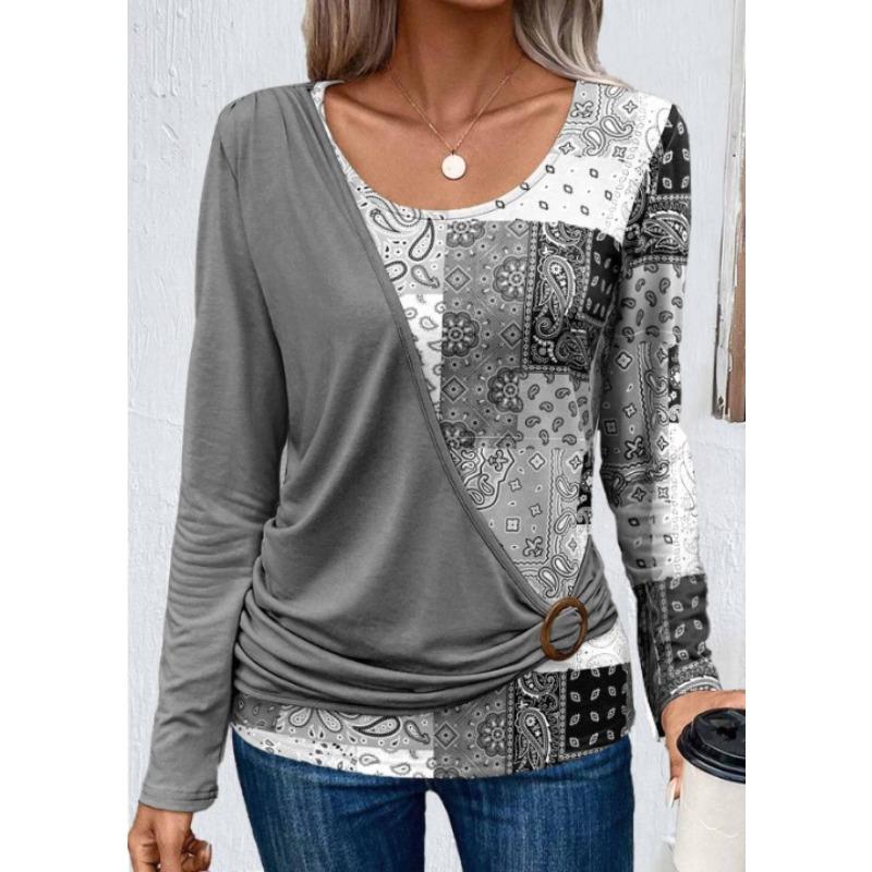 YYFS Женские модные повседневные весенне-осенние блузки и рубашки с круглым вырезом с длинными рукавами