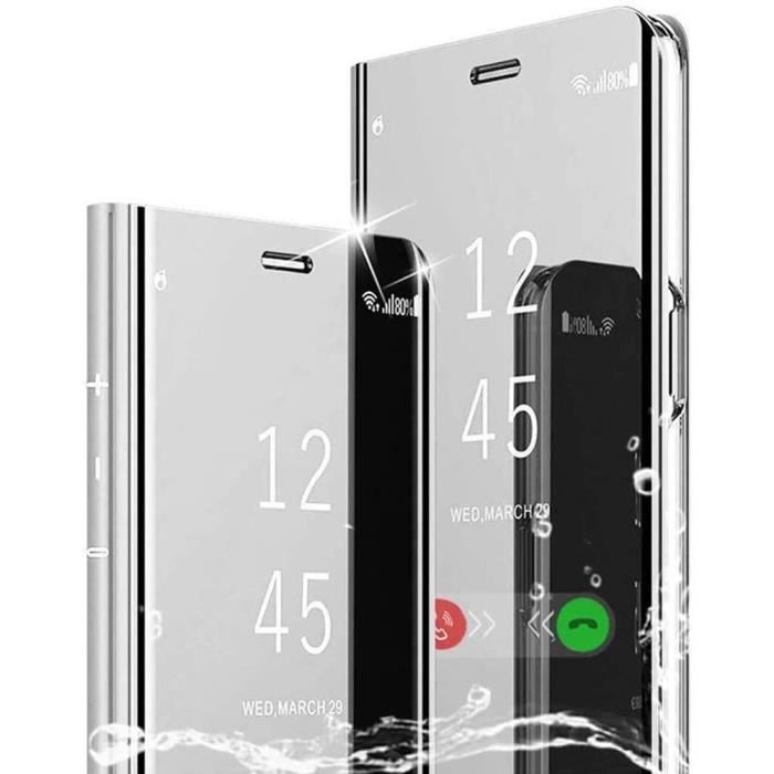 Чехол - BOOLING - S24+ S24 Plus - Зеркальный эффект - Жесткий откидной - Полупрозрачный серебристый - с 2 закаленными стеклами