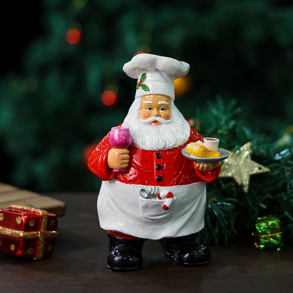 Santa Chef Statue Christmas Kitchen Ornament Resin Sculpture for Holiday Decor Funny Xmas Gift Festive Home Tabletop Decoration