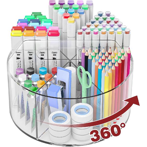 Absonic Acrylic Pen Holder Pencil Organizer, 360-Degree Rotating Pencil Holder, Crayon Organizers for Kids Marker Organizer Caddy Art Supply Kids