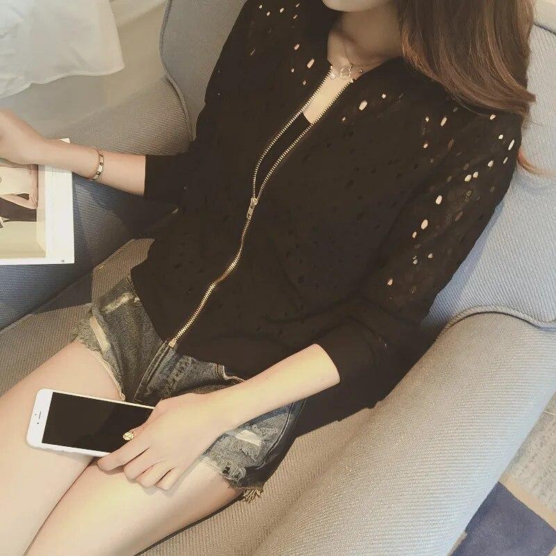Женская летняя кружевная куртка, пальто, новая дышащая куртка-бомбер с вырезом, однотонная тонкая кружевная куртка с длинным рукавом, солнцезащитная женская одежда