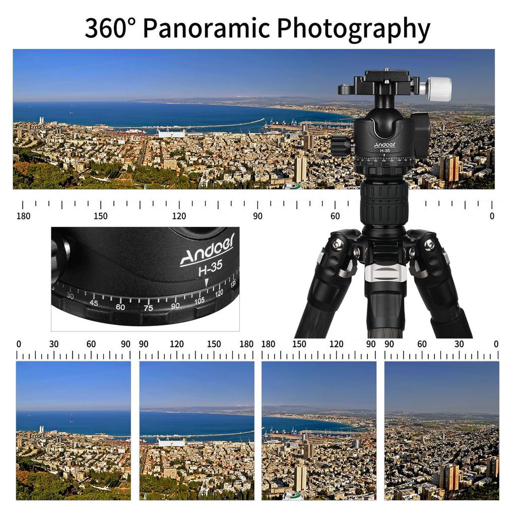 Andoer Панорамный штатив H-35 с шаровой головкой, адаптер для крепления шаровой головки, U-образный паз, конструкция с центром с низкой гравитацией