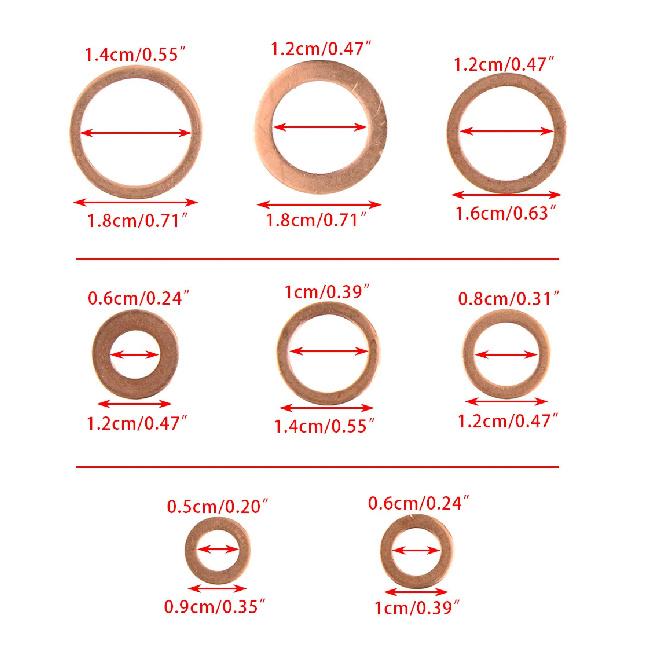 Car M5-M14 Diesel Injector Flat O-Ring Washer Sealing Gasket Assortment Installation Kit