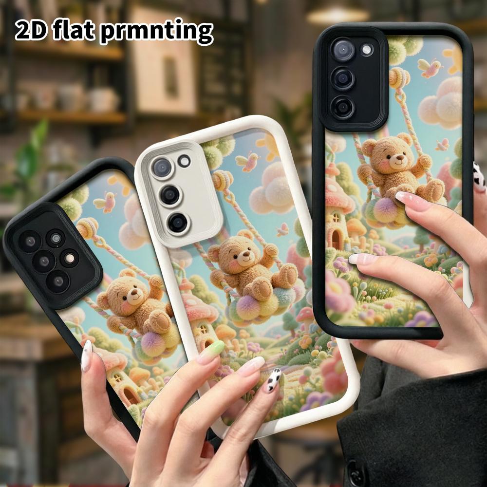 Phone case: 2D flat design suitable for Samsung Galaxy A34 A35 M05 M06 S20 S22 S21 FE Plus 5G protective case, little bear swinging, perfect Christmas