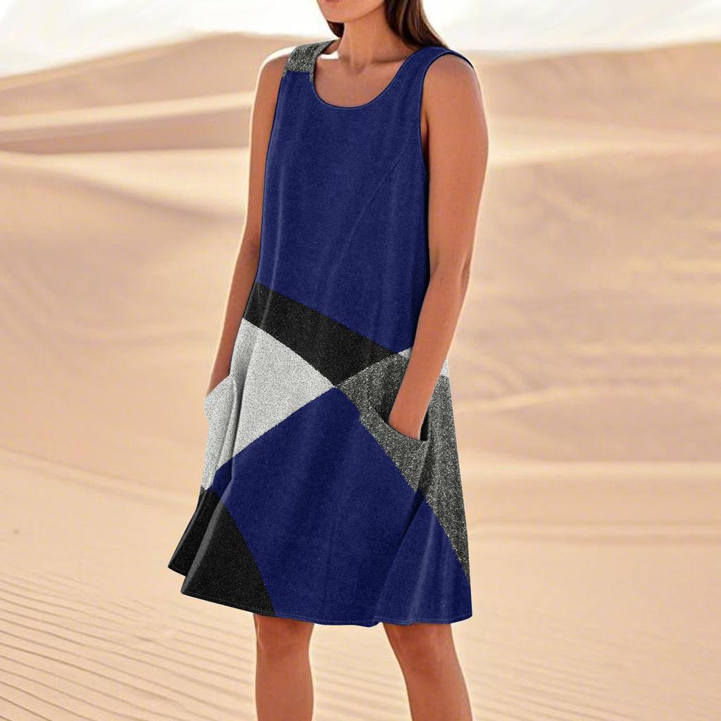 Летние платья для женщин, свободные пляжные повседневные сарафаны без рукавов с карманами, платье-майка