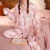Pajamas Women's Satin Long-sleeved Pajamas Pajamas Suit Flower Printed High-grade Ice Silk Can Be Worn Outside