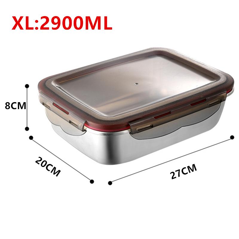304 Stainless Steel Lunch Box Sealed Food Bento Box Refrigerator Square Microwave Heating Preservation Box Picnic Storage Box