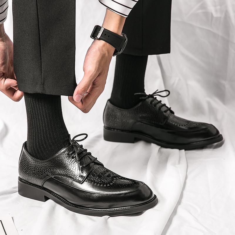 Fashion Men Lace Up Casual Leather Shoes Crocodile Pattern Luxury Dress Shoes Slip-on Wedding Shoes Leather Brogues Size 38-45