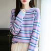 Women's Wool Striped Round Neck Pullover Sweater - Slimming, Long Sleeve Knit Top for Autumn/Winter