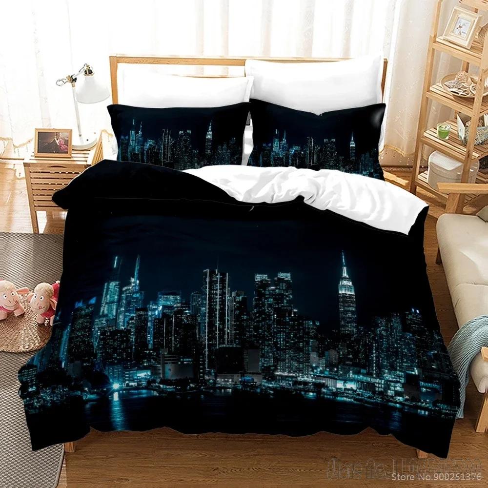 New York City Night View Love Child Duvet Cover Set HD Comforter Cover Bedclothes for Kids Bedding Sets Bedroom Decor