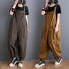 Loose Literary and Artistic All-match Casual Overalls Large Size Women's Summer Solid Color Large-pocket Tooling Harem Pants