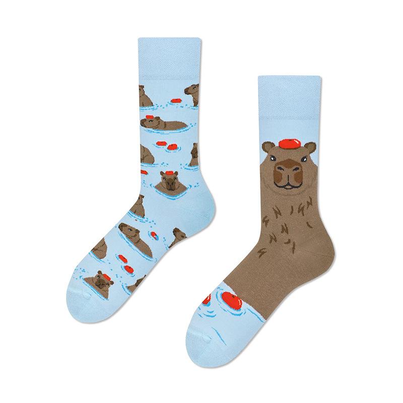 Creative and Fun Cartoon AB Trendy Asymmetric Mandarin Duck Men's and Women's Cotton Socks Medium High Socks